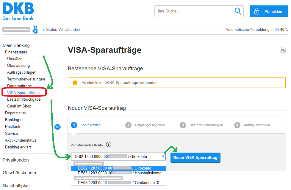 DKB Dauerauftrag auf Visa Card