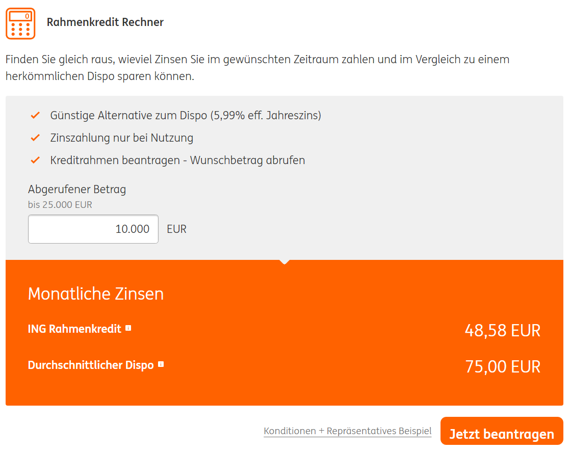 Rahmenkredit 10.000 Euro – Corona-Beispiel