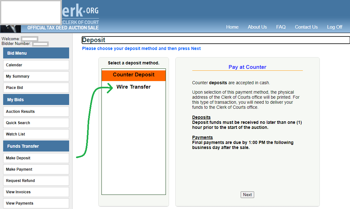 Tax Deed payment wire