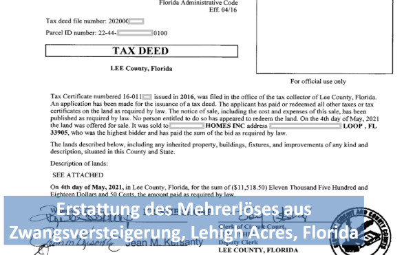 Tax Deed aus Lehigh Acres, Florida