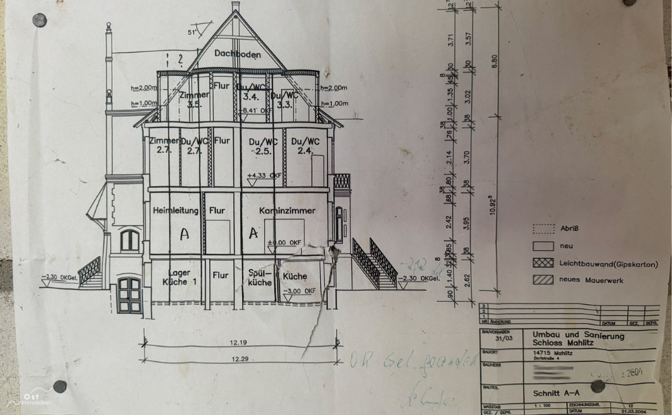 Schloss Mahlitz renovation plan from 2004