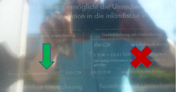 Geldautomat in Tschechien - Auswahl vom Wechselkurs