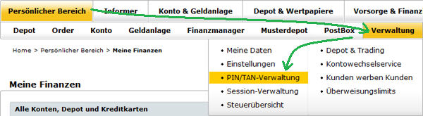 PIN-TAN-Verwaltung der Comdirect Bank