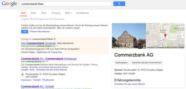 Commerzbank Filiale über Google Suche