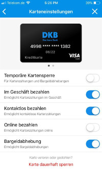 DKB App Karteneinstellungen