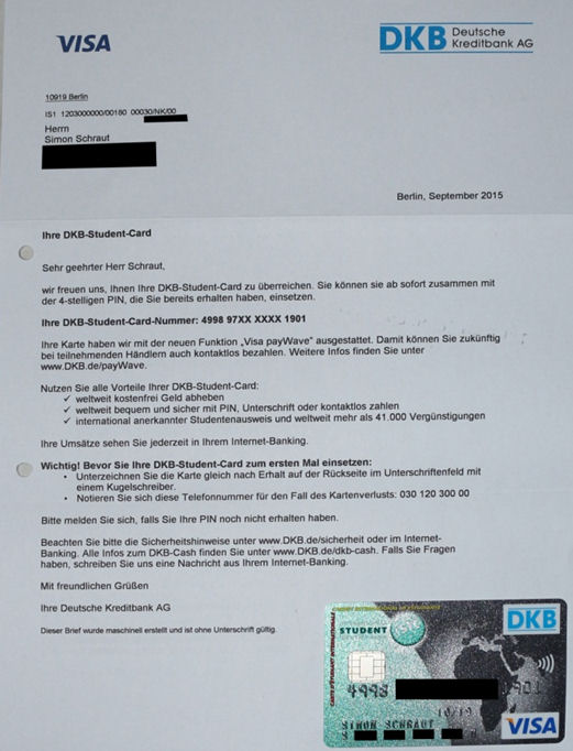 Brief mit der DKB-Student-Card