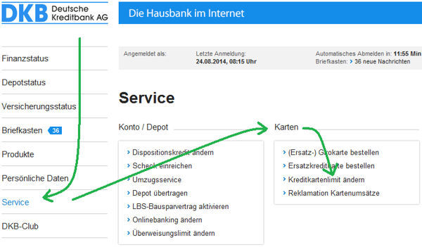 Limit der DKB Kreditkarte ändern