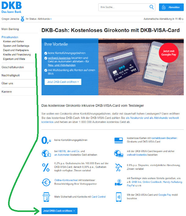 DKB Zweitkonto mit Visa Card eröffnen