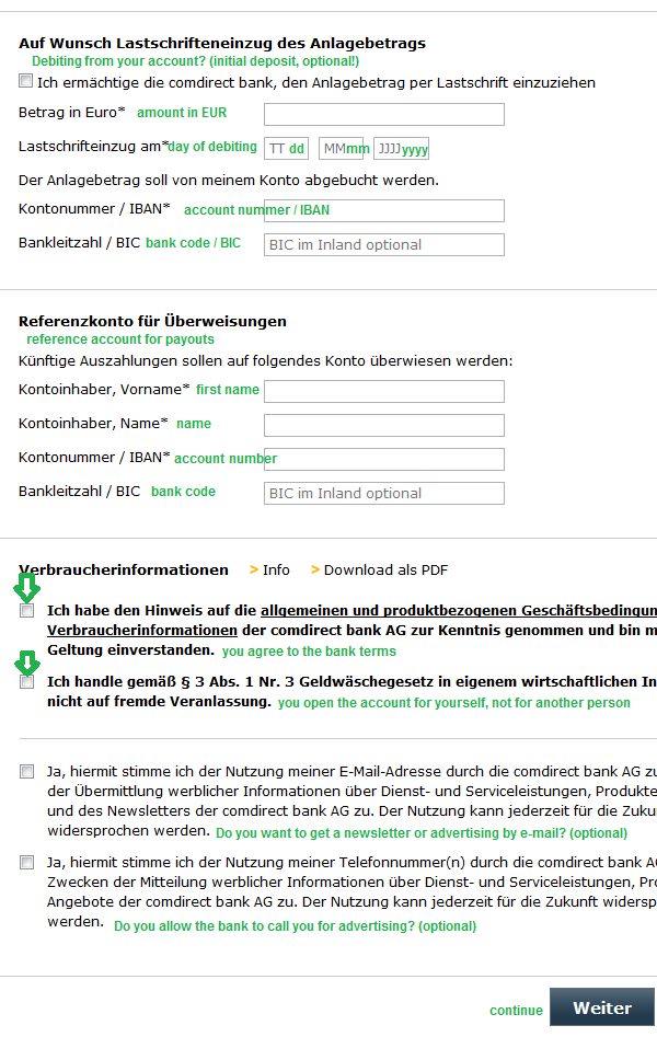 Part 4 of the application for account opening at Comdirect