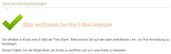 E-Mail-Adresse bei der Fidor-Bank bestätigen