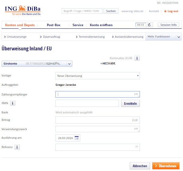 Online-Banking der ING-DiBa