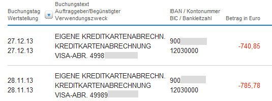 Kreditkartenverrechnung auf DKB Girokonto