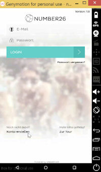 Number26 auf dem PC (virtuelles Smartphone)