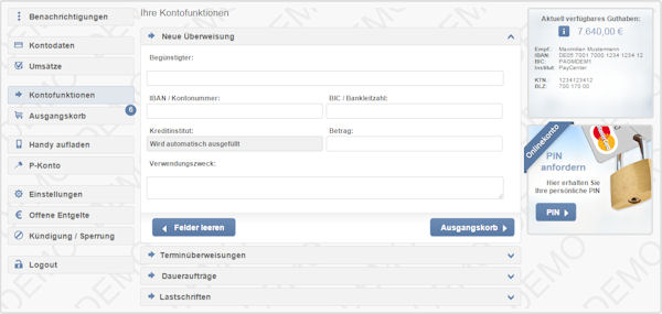 Modern online banking in German language