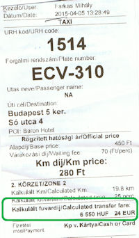 Taxi bill in EUR and HUF