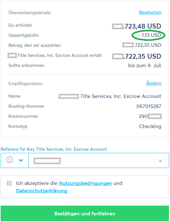 Auszahlung von TransferWise aufs US-Konto