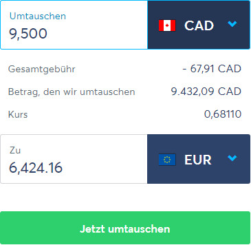 Umtausch von CAD zu EUR via TransferWise