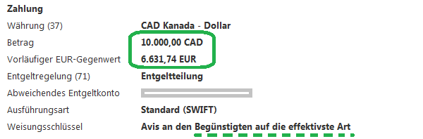 Überweisung, Volksbank Kanada