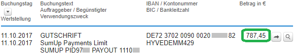 Sumup Gutschrift